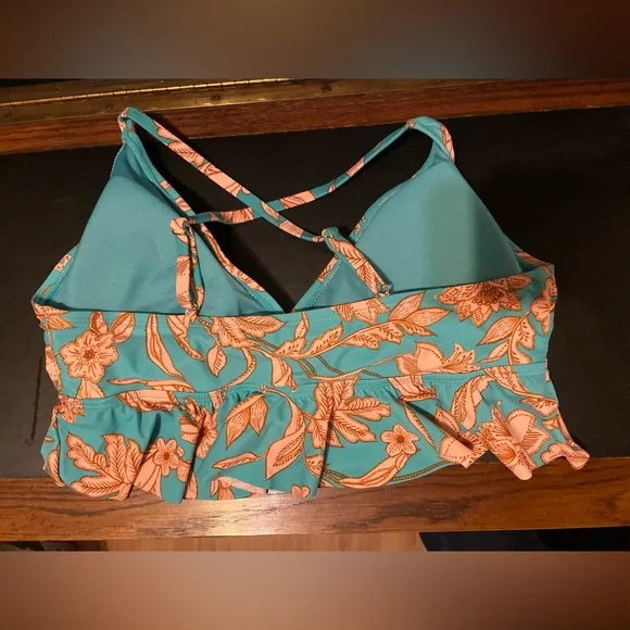 Floral Print Strappy blue and peach womens swimming Top size 16-18 - Picture 2 of 3